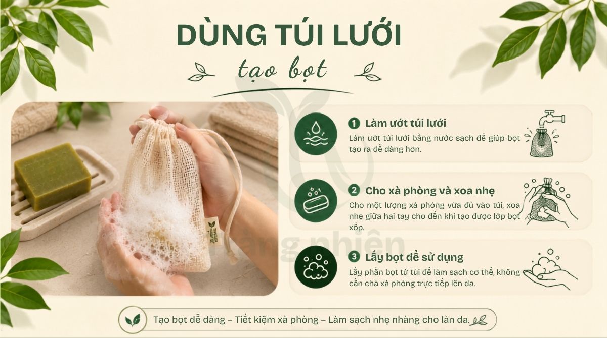 Dùng túi lưới tạo bọt